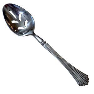 Rogers Drama Slotted Serving Spoon 9" stainless grooved flaired handle vintage